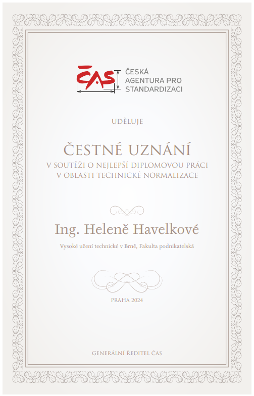 čestné uznání - Ing. Helena Havelková